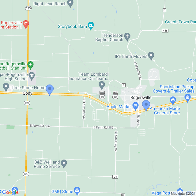 Map of veterinarians in Rogersville, MO
