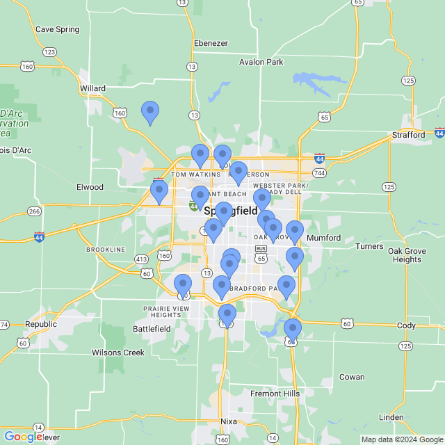 Map of veterinarians in Springfield, MO