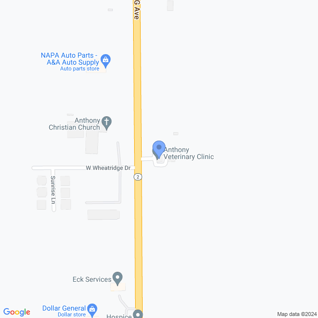 Map of veterinarians in Anthony, KS