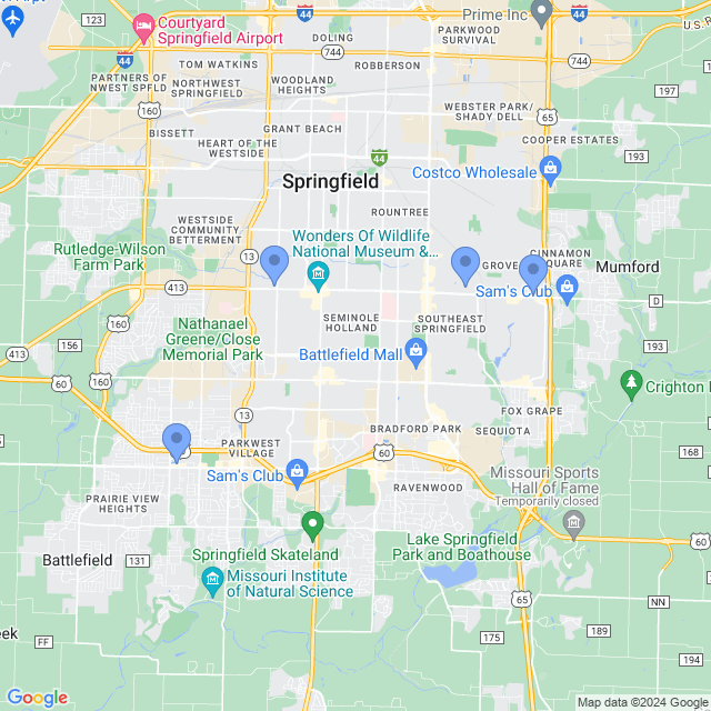 Map of veterinarians in Springfield, MO