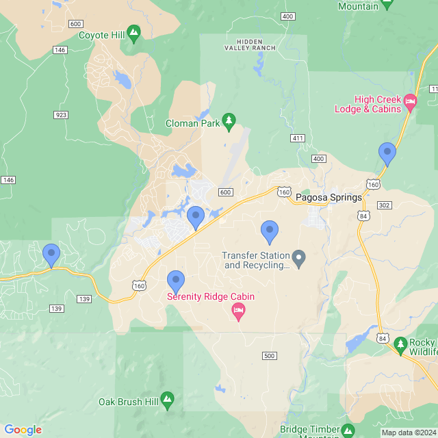 Map of veterinarians in Pagosa Springs, CO