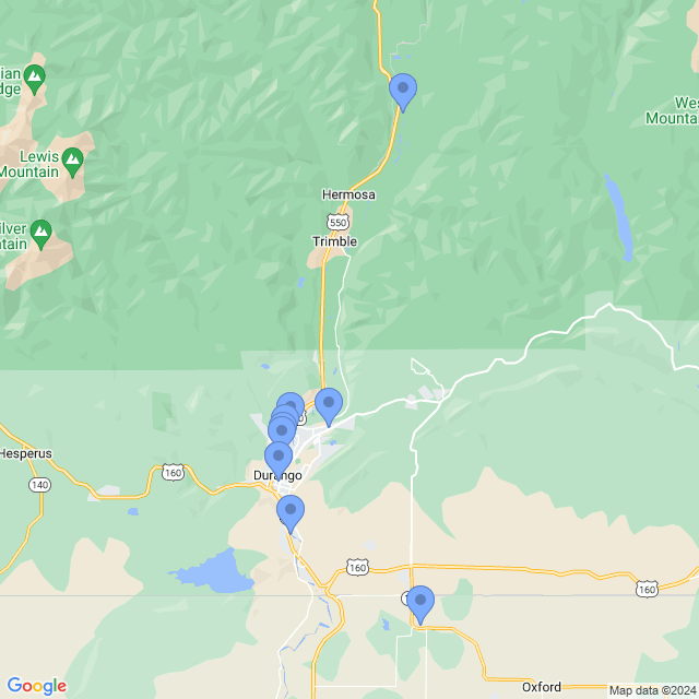 Map of veterinarians in Durango, CO
