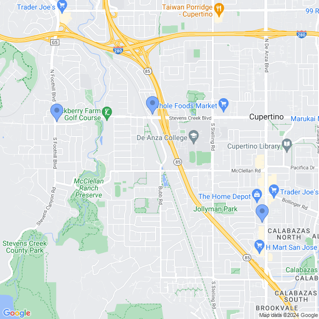 Map of veterinarians in Cupertino, CA