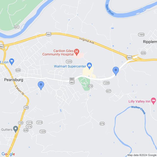 Map of veterinarians in Pearisburg, VA
