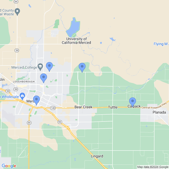 Map of veterinarians in Merced, CA