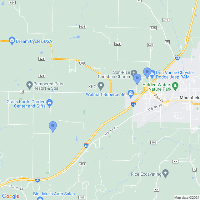 Map of veterinarians in Marshfield, MO