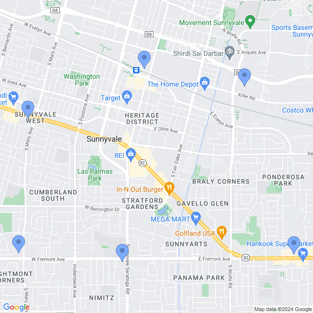 Map of veterinarians in Sunnyvale, CA