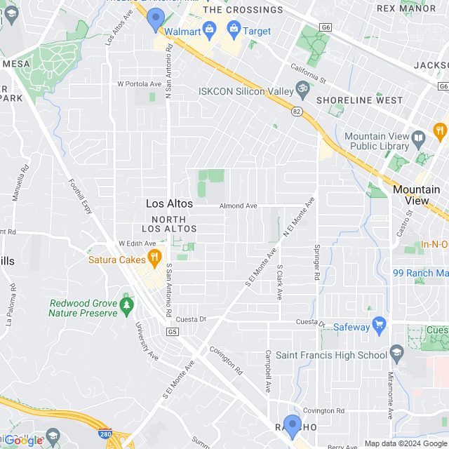 Map of veterinarians in Los Altos, CA