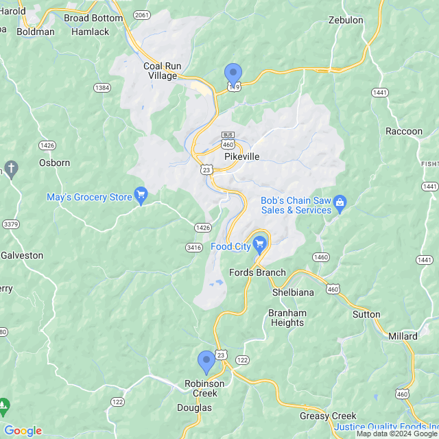 Map of veterinarians in Pikeville, KY