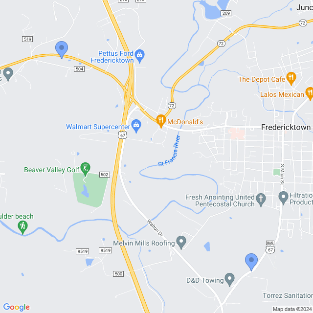 Map of veterinarians in Fredericktown, MO