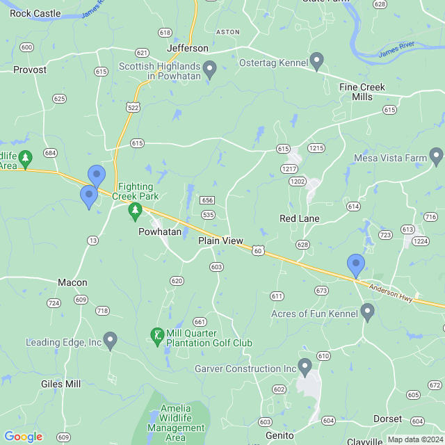 Map of veterinarians in Powhatan, VA