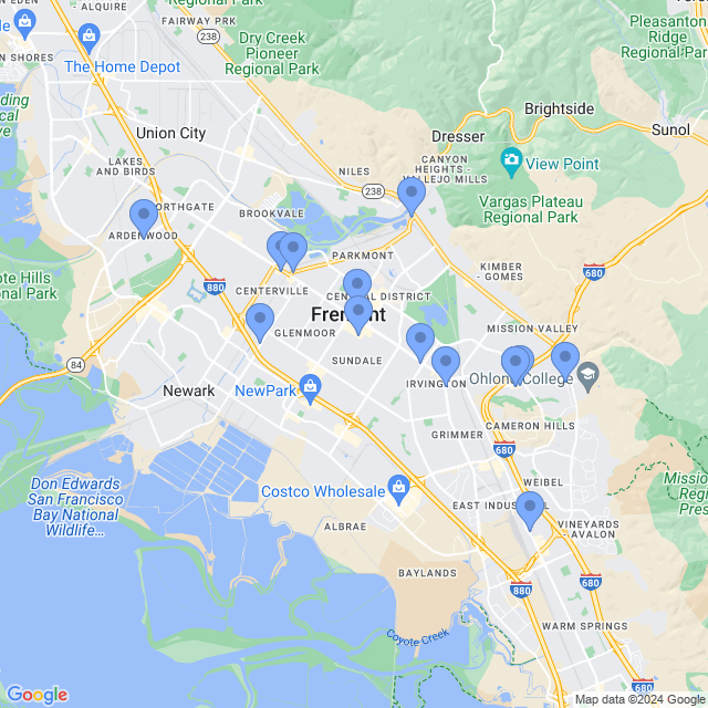 Map of veterinarians in Fremont, CA