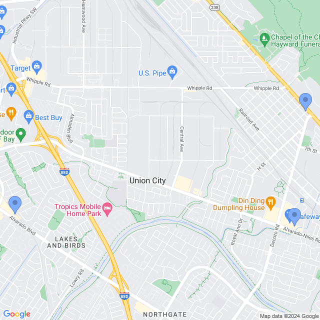 Map of veterinarians in Union City, CA