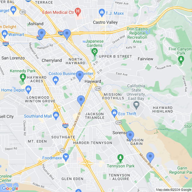 Map of veterinarians in Hayward, CA