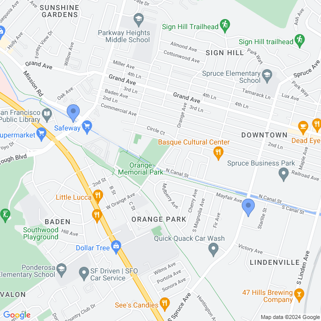 Map of veterinarians in S San Francisco, CA