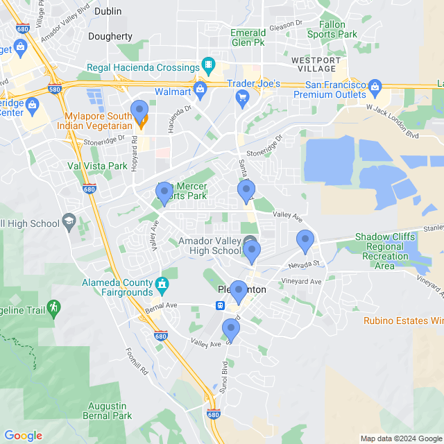 Map of veterinarians in Pleasanton, CA