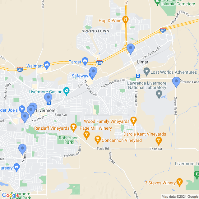 Map of veterinarians in Livermore, CA