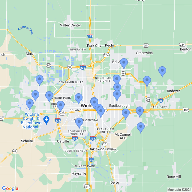 Map of veterinarians in Wichita, KS