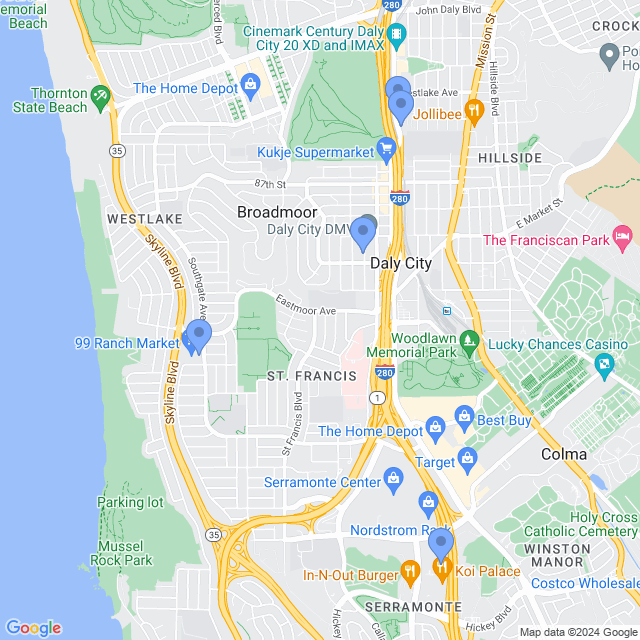 Map of veterinarians in Daly City, CA