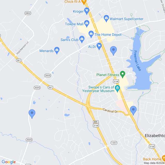 Map of veterinarians in Elizabethtown, KY