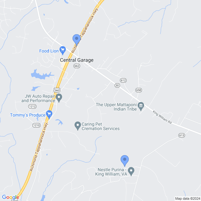 Map of veterinarians in King William, VA