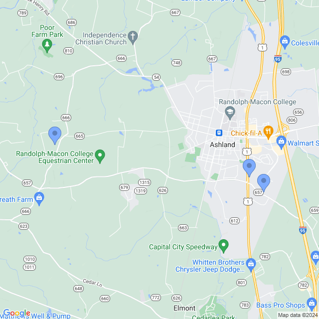 Map of veterinarians in Ashland, VA