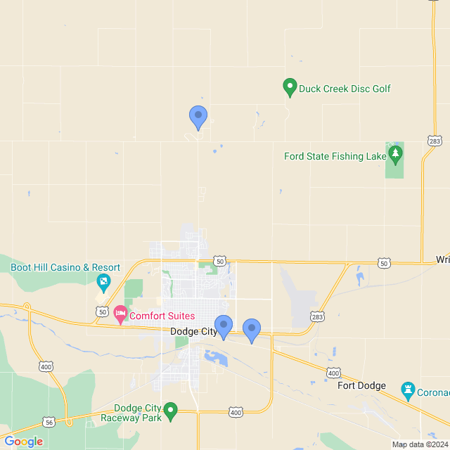 Map of veterinarians in Dodge City, KS