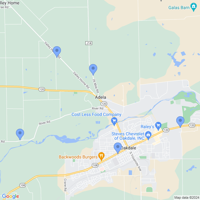 Map of veterinarians in Oakdale, CA