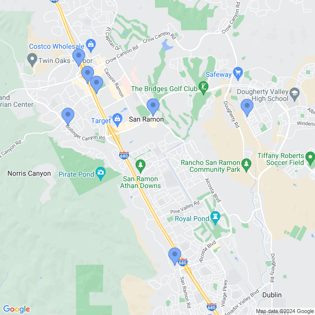 Map of veterinarians in San Ramon, CA
