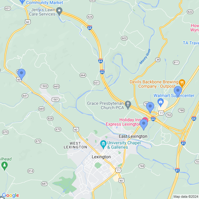 Map of veterinarians in Lexington, VA