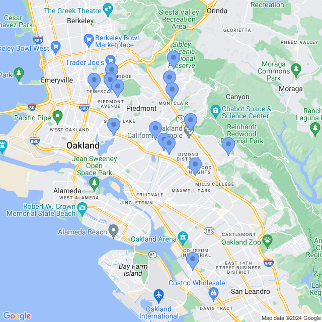 Map of veterinarians in Oakland, CA