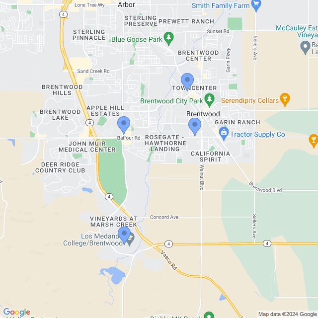 Map of veterinarians in Brentwood, CA