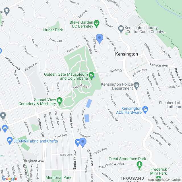Map of veterinarians in Kensington, CA
