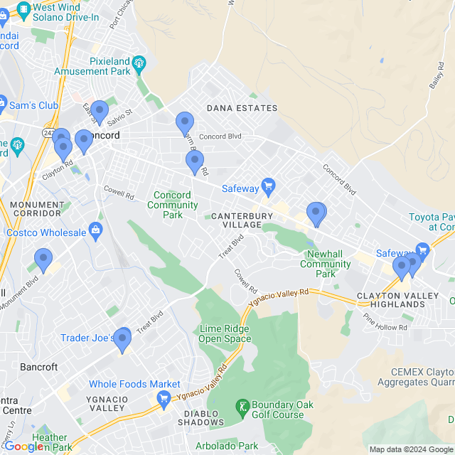 Map of veterinarians in Concord, CA