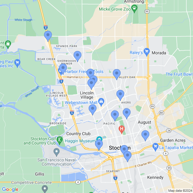 Map of veterinarians in Stockton, CA