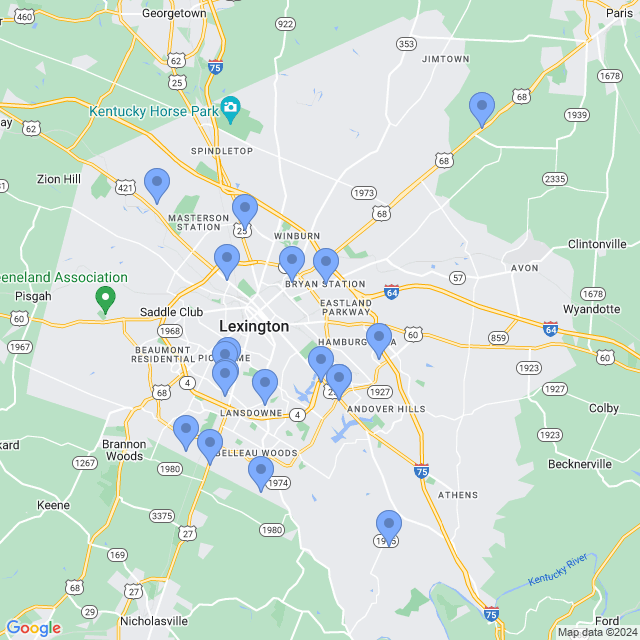 Map of veterinarians in Lexington, KY