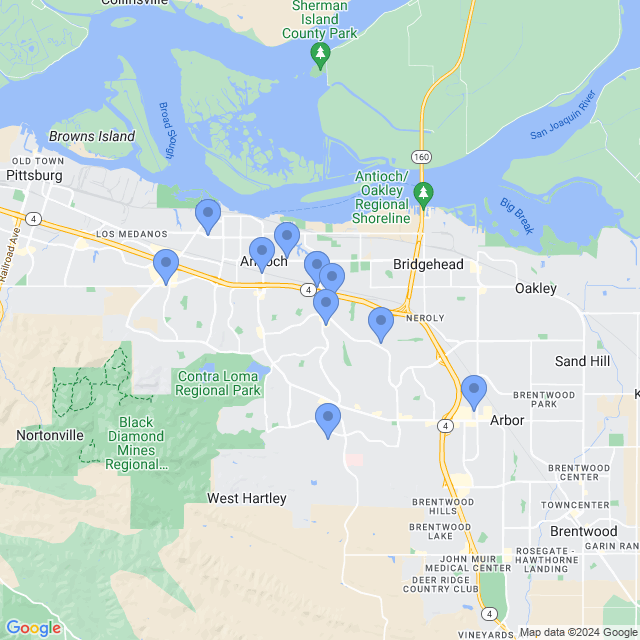 Map of veterinarians in Antioch, CA