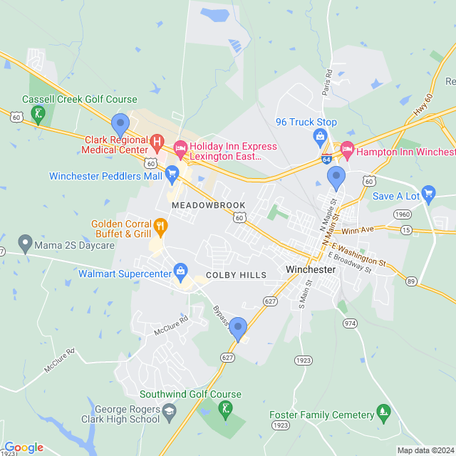 Map of veterinarians in Winchester, KY