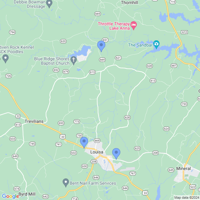 Map of veterinarians in Louisa, VA