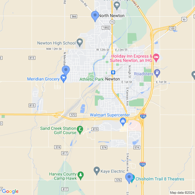 Map of veterinarians in Newton, KS