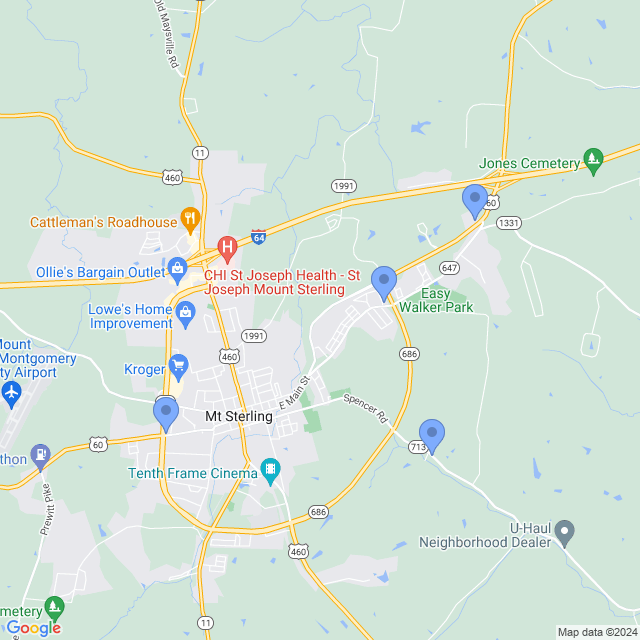 Map of veterinarians in Mt Sterling, KY
