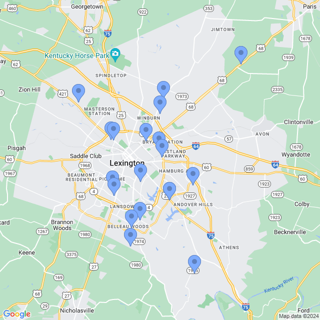 Map of veterinarians in Lexington, KY