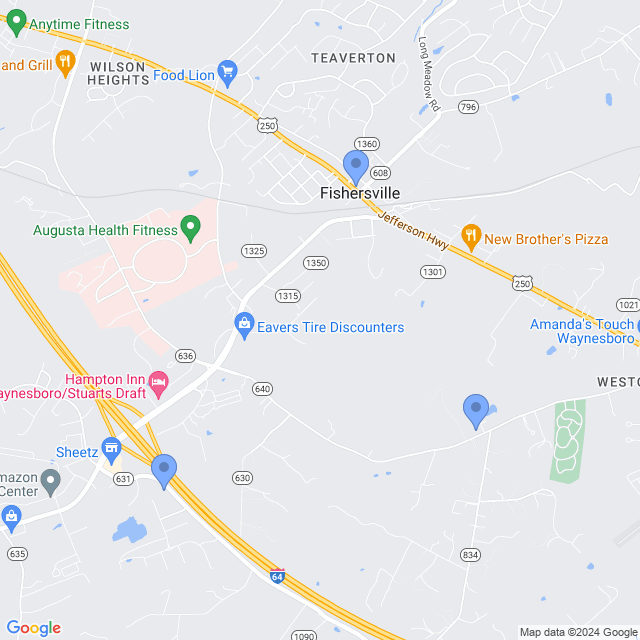 Map of veterinarians in Fishersville, VA