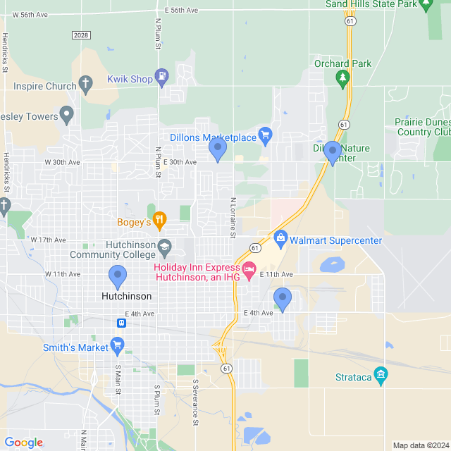 Map of veterinarians in Hutchinson, KS