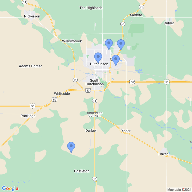 Map of veterinarians in Hutchinson, KS