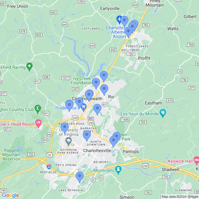 Map of veterinarians in Charlottesville, VA