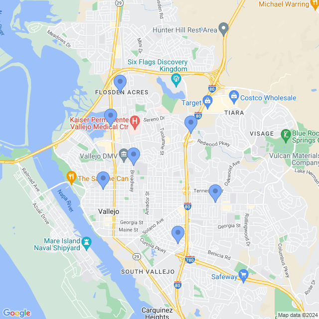 Map of veterinarians in Vallejo, CA