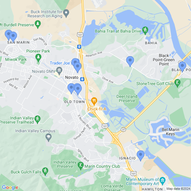 Map of veterinarians in Novato, CA