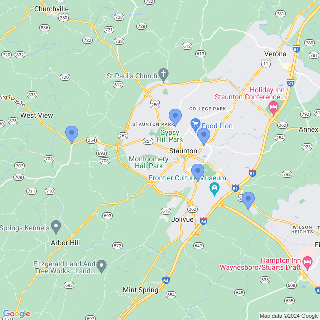Map of veterinarians in Staunton, VA