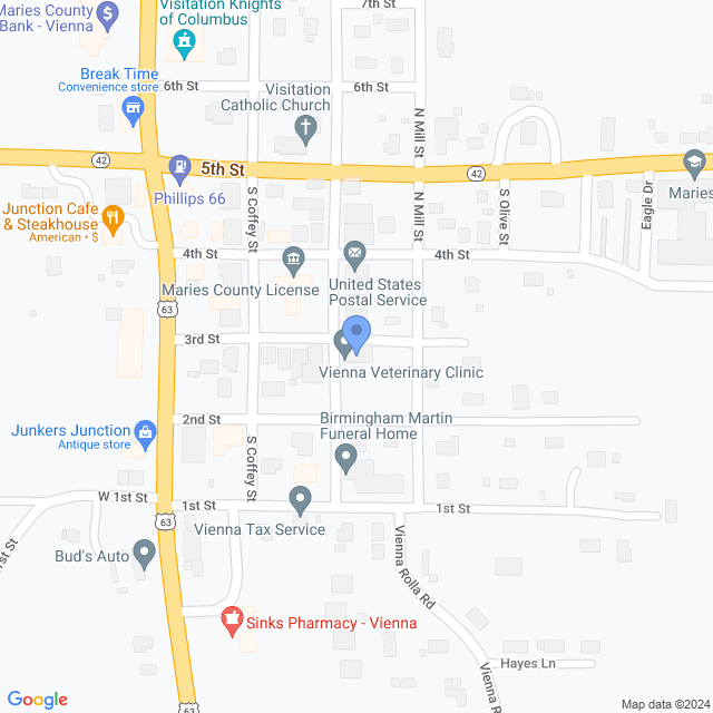 Map of veterinarians in Vienna, MO